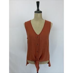 XCVI Wearables Orange Button Up Tied High Low Hem Sleeveless Top SMALL #0654